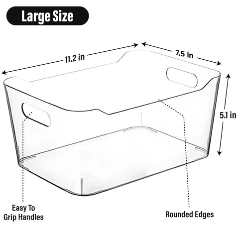 Premium Clear Plastic Storage Bins Are A Total Game Changer For Pantry Reset And Kitchen Cabinet Organization Super Handy Heavy Duty Totes With Lock Tight Covers For Refrigerator Freezer Drawers, large size 11.2 x 7.5 x 5.1 inches with easy grip handles.