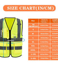 Five Pack Hi Vis Construction Vests Size XXL With 7 Pockets And 360 Degree Reflective Strips Lightweight 100 Percent Polyester Neon Safety Gear For Outdoor Work next to size chart