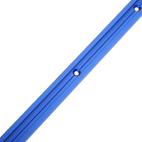 Close-up view of Two Pack Aluminum T Track Kit 800mm Blue Oxidized T Slot Track With Predrilled Holes And Screws For Woodworking Jigs.