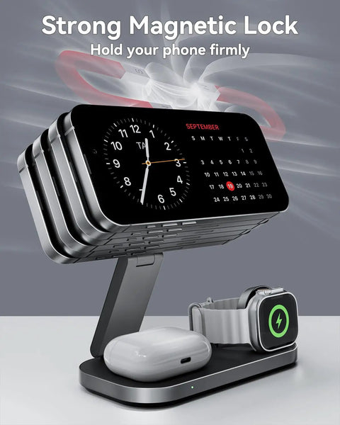 3 In 1 Wireless Charging Stand With Qi2 25W Fast Charge Foldable MagSafe Dock For iPhone 17 Series And Earlier