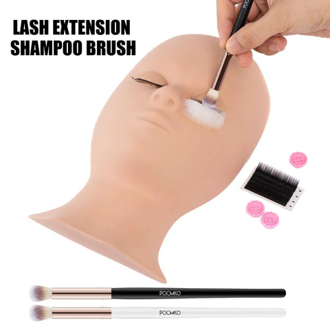 Using 20 Pack Lash Bath Pro Grade Cleaning Brushes For Lash Extensions And Natural Lashes on training mannequin.