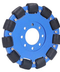 5 inch omnidirectional wheel for robots with aluminum hub and silicone rollers for smooth mobile robot movement, 30 kg load capacity.