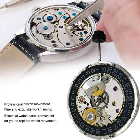 High Precision Automatic Mechanical Watch Movement 2824 2 Replacement Part With Black Calendar At 3 O Clock Durable Metal Build