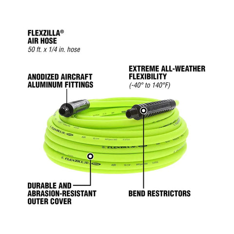 Heavy Duty Air Compressor Hose Pack Of Ten Delivering Fifty Foot Runs With One Quarter Inch Mnpt Fittings offers extreme flexibility and durability.