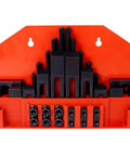 Beefy Heavy Duty T Slot Clamping Kit For Milling Machines With Heat Treated Tool Steel Hold Down Set displayed in case