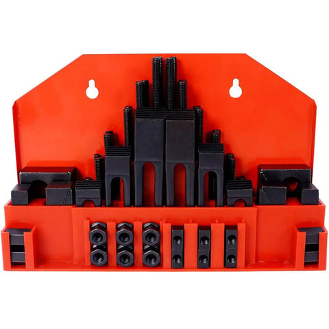 Beefy Heavy Duty T Slot Clamping Kit For Milling Machines With Heat Treated Tool Steel Hold Down Set displayed in case