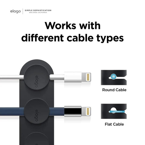 Magnetic Cable Management Buttons And Holder To Keep Three Cables Neat And Tidy, suited for round and flat cables, black