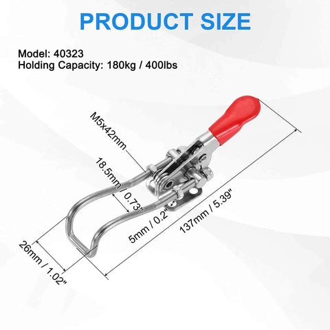 2 Pack Toggle Latch Clamp 40323 M5 X 42mm Quick Release Pull Latches 400lbs Holding Capacity 304 Stainless Steel Hasps For Smoker Lids Jigs Tool Boxes Cases And Doors measuring 137x26mm
