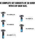 Badass 30 Piece Red Dot Sight Screw Kit Featuring Five Precision Metric Thread Lengths For Totally Smooth Optic Mounting and Zero Sweat Scope Installations For Your Rifle Build, showing various screw sizes.