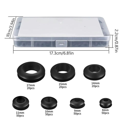 260 Piece Rubber Grommets Kit For Electrical Cable Holes 7 Size Blanking Grommets Flexible Rubber Hole Plugs For Wiring And Conductors Durable Heat Resistant Reusable Easy Drill Hole Insertion, black 8mm-17mm set in storage box