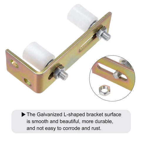 1.6 Inch Adjustable Gate Guide Roller With L Shape Bracket For Sliding Doors On Angle Steel Or Round Rails, white nylon rollers
