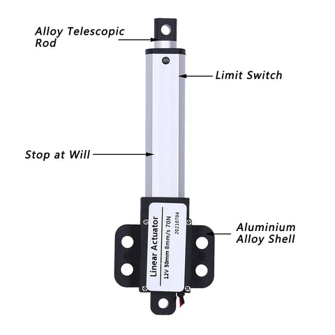2 Inch Stroke Micro Linear Actuator 12V DC Small Electric Actuator With Built In Limit Switch, aluminum design and details