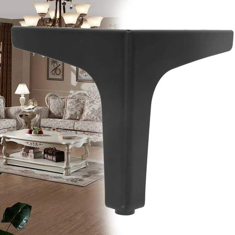 4 Piece Iron Electroplated Furniture Leg Set For Sofa, Bedside Table And Coffee Table in room setting, black finish, triangular design