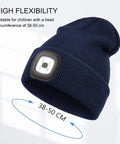 Hands Free LED Beanie With USB Rechargeable Headlamp For Kids Unisex Winter Knit Cap Lighted Hat Navy Blue
