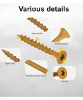 Yellow Wood Screws Set 300 Pieces Pro Grade Self Tapping Fasteners For Wood To Wood Joinery With Dual End Locking Design features detail