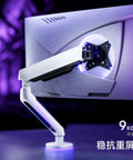 Boss Desktop Dual Monitor Mount With Full Flex Articulating Arms And Rock Solid Heavy Duty Steel Build For Easy No Slide Tool Install On Any Complete Computer Workspace, showcasing a secure attachment for a monitor.