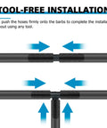 Illustration showing tool-free installation for Dope Multi Size Silicone Vacuum Tubing Kit 5FT With 115 Nylon Connectors And 63 Blue Rubber Caps 12 Size Set Including 3 Straight 5 Tee 2 Reducer Fittings And 7 Cap Sizes For Car Projects And Workshop Use