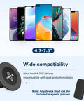 Magnetic Car Phone Holder Base With 1 Inch Ball Head For RAM B Size Mounts, shown with compatible smartphones 4.7 to 7.5 inches