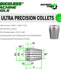 Ultra Precision Spring Collets For CNC Milling And Lathe, 0.0001in TIR, wide clamping range diagram and USA quality control badge
