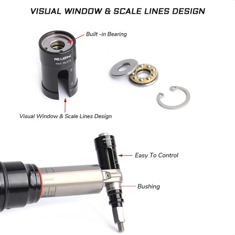 KIEVODE bike rear shock eyelet bushing removal and installation tool with built-in bearing and scale window (RockShox/Fox).