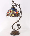 Stained Glass Tiffany Style Dragonfly Table Lamp With Blue Yellow Glass Shade Dope Bronze Metal Leaf Base 21 Inch Tall Desk Light