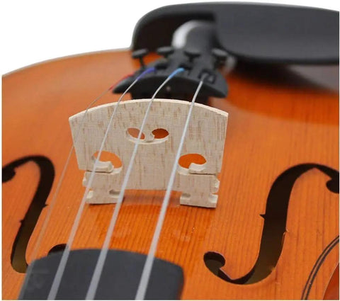 Pro Grade Violin Repair Tool Kit For Luthiers With Brass Sound Post Gauge, bridge view on violin showing maple bridge set