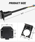 7 Way RV Trailer Light Connector Socket 7 Pin Wiring Harness With Mounting Bracket dimensions and components