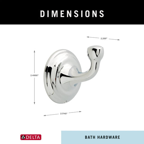 Dimensions of Polished Chrome Single Towel Hook For Bathroom Or Kitchen Built From Zinc With Durable Tarnish Resistant Finish.