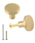 Two Pack 1 Inch Cabinet Knobs With Mounting Screws Solid Brass Round Drawer Pulls For Cabinets Or Dressers Easy Install Includes Two Screw Types To Fit Different Board Thickness Durable Kitchen And Bedroom Hardware. Solid brass 1-inch round knob with screws