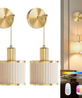 Premium Battery Operated Wall Sconces Set Of Two Wireless Rechargeable Led Lights with gold finish and adjustable brightness.