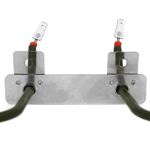 Close-up of the connector end of an 18-inch bottom oven heating element replacement for GE and Kenmore ovens, showing precise fit.