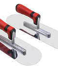 Must Have Stainless Steel Concrete Trowel Set 2 Piece Flat Finishing Trowels 14 By 4 Inch And 11 By 4 Inch with Red Handles