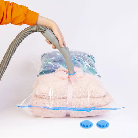 Using 20 Pack Vacuum Bag Valve Plug Set for Leakproof Sealing on compressed storage bag with airtight seal