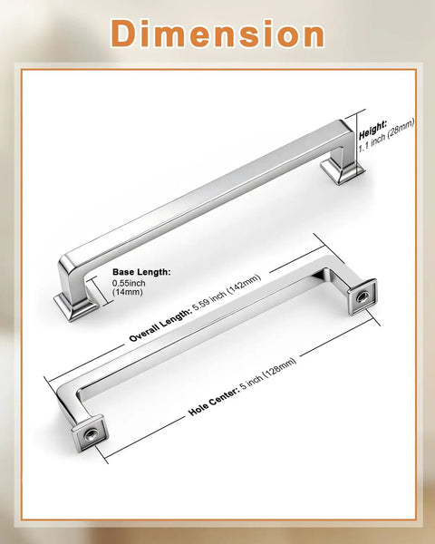 Five Pack Polished Chrome Cabinet Pulls 5 Inch Center To Center Dresser Drawer Handles dimensions illustration