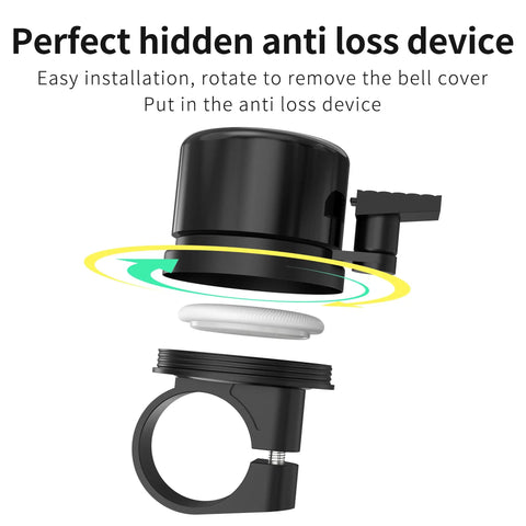 Exploded view of Smart Bike Tracker Bell With Find My Compatibility No AirTag Needed Global GPS Locator 120dB Alarm Ring.