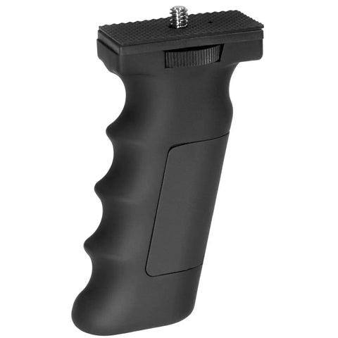 Accu-Grip Handheld Tripod System for Cameras with ergonomic finger-grooved grip, black finish, thumbwheel for quick attach