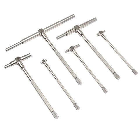 Beslands 6-piece telescoping bore gauge set, stainless steel with knurled handles, 5/16 in to 6 in range