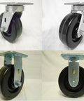 Tough As Nails Six Inch By Two Inch Kingpinless Phenolic Caster Kit showing two swivel and two rigid wheels for heavy toolboxes.