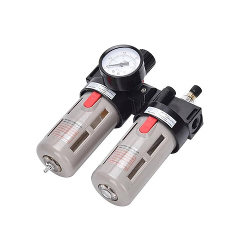 Pro Grade Heavy Duty Oil Water Separator FRL Combo For Air Compressors All In One Filter Regulator Lubricator 1/4 Inch Connections