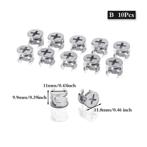 All In One Connector Eccentric Wheel Hardware For Furniture 10 Pieces Thickening Set Zinc Alloy Nickel Plated 11mm 10mm size