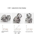 Adjustment chart for 4 Inch Dividing Head With Three Jaw Chuck And Tailstock showing angles from 0-90° for milling machines.