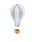 Handmade Hanging Hot Air Balloon Nursery Decor In Baby Blue For Kids Room Large 12 Inch Textile Ornament with oak basket