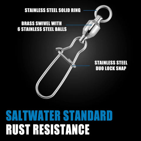 20 Pack Ball Bearing Snaps Swivels Duo Lock Pro Grade Stainless Steel Fishing Tackle Connectors For Saltwater And Freshwater, stainless steel snap swivel