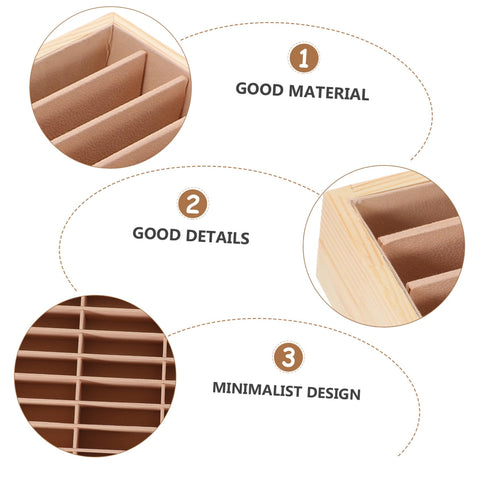 Close-up showing materials and details of Slick Multi Grid Jewelry Tray Wooden Desktop Organizer Phone Stand For Rings Earrings And Bracelets.