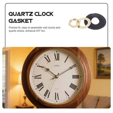 Quartz Clock Washer Kit For DIY Wall Clocks With 30 Sets Includes Nuts Rubber Washers And Fittings For Easy Clock Repair Pro Grade Parts Reliable Timekeeping Great For DIY Enthusiasts And Pros display with clock in living room