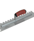 Pro Grade 16x4 Inch Two Sided Square Notched Tile Trowel With Riveted Steel Blade And Durasoft Handle For Even Thin Set Mortar Or Adhesive Application USA Made 711SD with red handle