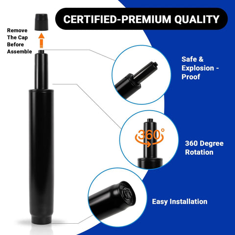 Rythalix office chair gas lift cylinder, black metal, 12.2–18.5 in height, 6.3 in stroke, 1000 lb Class 4 universal fit