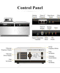 Hella Powerful Sixty One Liter Industrial Ultrasonic Cleaner Tank For Engine Blocks Cylinder Heads Car Auto Parts Removes Grease Oil Rust And Grime Without The Sweat control panel with buttons and displays for temperature, timer, and power.