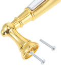 Close-up of gold finish Two Pack Colorful Glass Cabinet Door Handles With Crystal Center Long Metal Drawer Pulls and screws