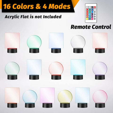Lit 16 Color LED Night Light Base With Remote And USB 3D Art Display Lamp For Acrylic And Resin Glass 24 Sets Color Change Modes Christmas Decorative Lighting For Creative Displays
